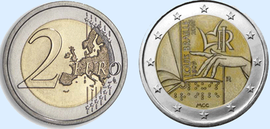 2 euro comm&eacute;morative Louis braille